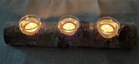 3er Teelichthalter Birke mit Glas und Teelicht