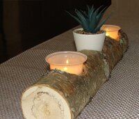 3er Teelichthalter Birke mit Glas und Teelicht