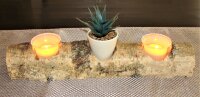 3er Teelichthalter Birke mit Glas und Teelicht