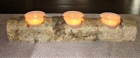 3er Teelichthalter Birke mit Glas und Teelicht