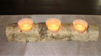 3er Teelichthalter Birke mit Glas und Teelicht