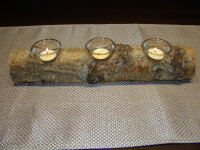 3er Teelichthalter Birke mit Glas und Teelicht