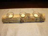 3er Teelichthalter Birke mit Glas und Teelicht