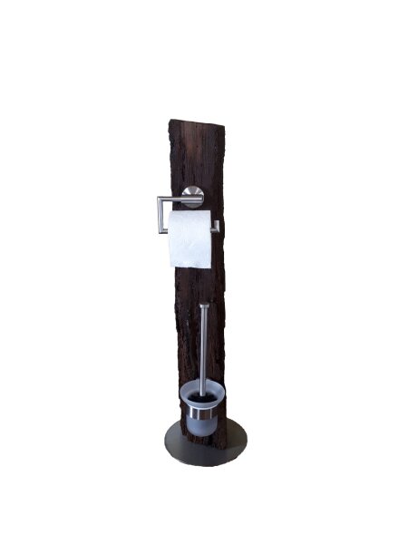Toilettenpapierhalter Klopapierhalter Klobürste Eichenbalken Edelstahl Vintage altes Holz, Holz und Metall Baddekoration Unikat originelle Geschenkidee