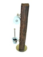 Toilettenpapierhalter Klopapierhalter Klobürste Eichenbalken Edelstahl Vintage altes Holz, Holz und Metall Baddekoration Unikat originelle Geschenkidee