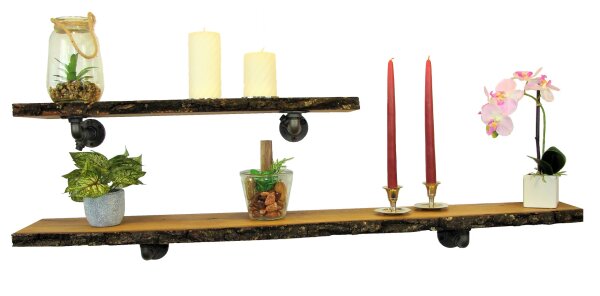 Wandregal Industrial Eiche mit Baumkante und Rinde Retro Rustikal Vintage Holz und Eisen 40 -120 cm