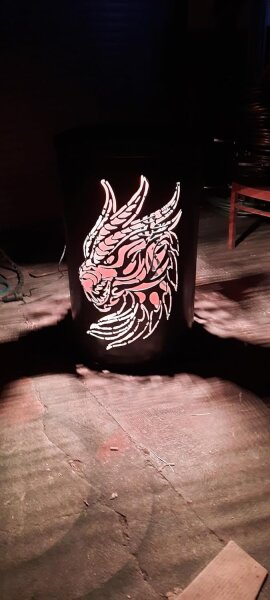 Feuertonne mit Motiv (Drachen)