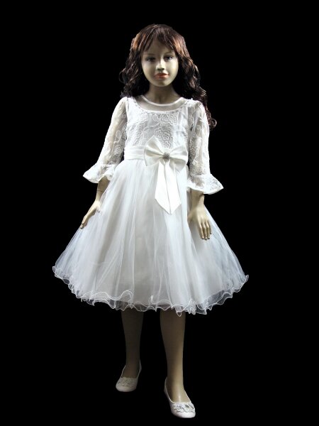Mädchen Kleid festlich Blume mit Reifrock Blumenkind Taufe Hochzeit A-Linie Weiß-116